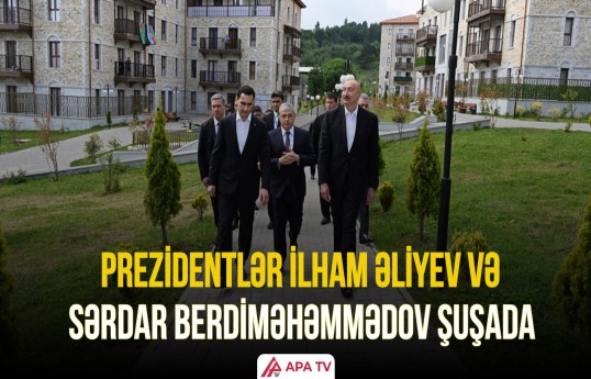 Prezidentlər Şuşada inşa edilmiş birinci yaşayış kompleksində olublar
                                                