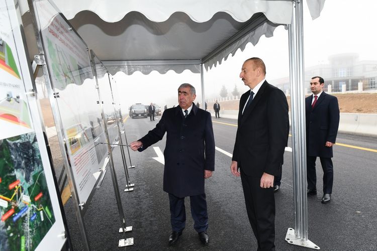 Президент Ильхам Алиев принял участие в открытии 101-117-км участка автомобильной дороги Баку-Шамахы-Евлах