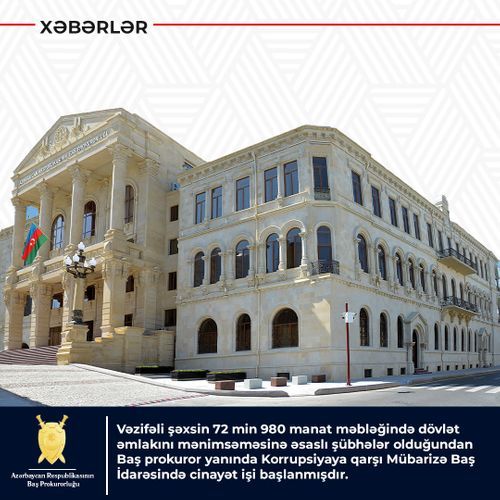 Должностное лицо ОАО «Мелиорация и водное хозяйство» обвиняется в присвоении 73 тысяч манатов