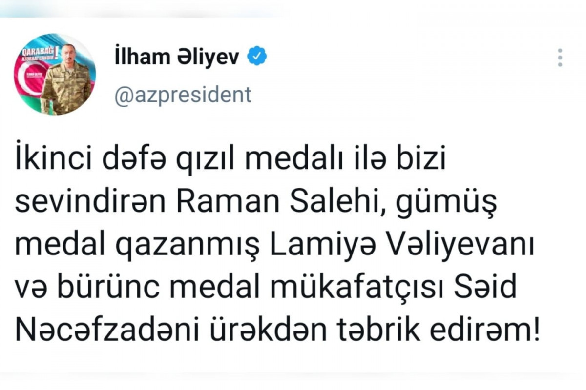 Президент Азербайджана поздравил спортсменов, завоевавших медали Паралимпийских игр