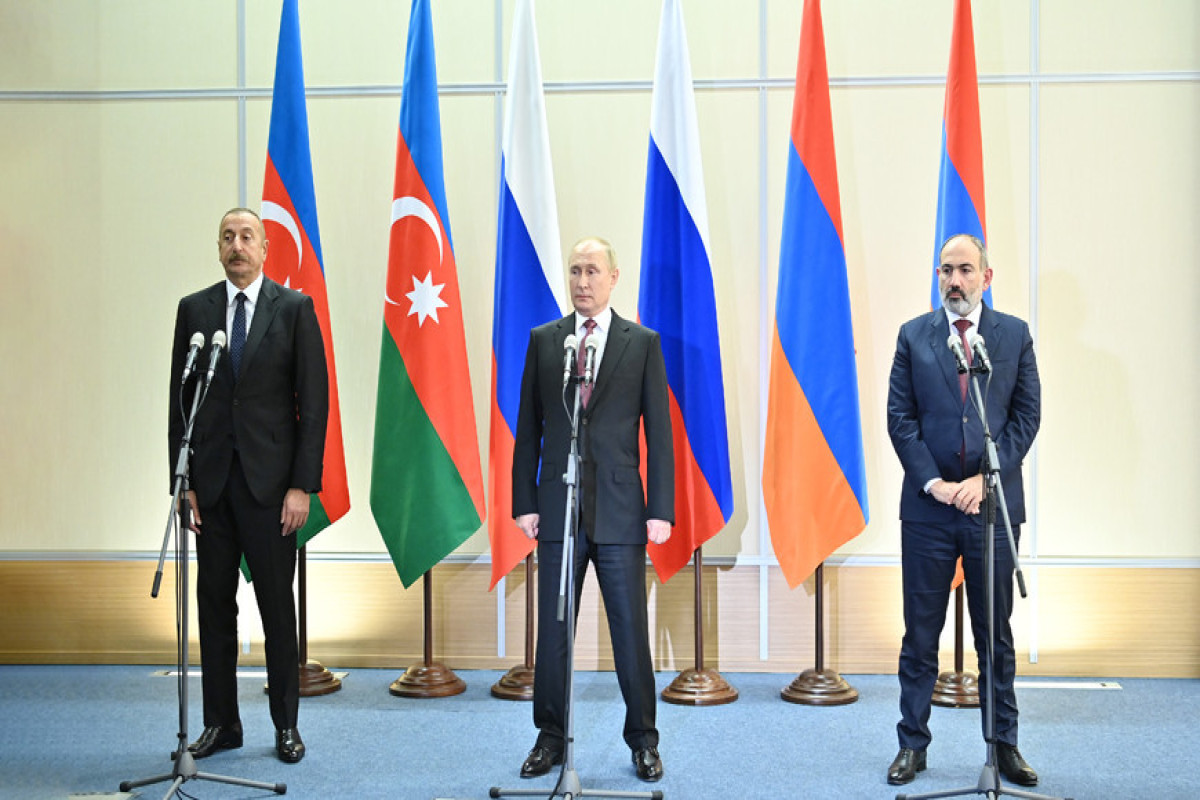 Президент Ильхам Алиев, Владимир Путин, Никол Пашинян