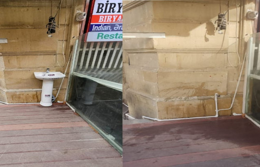 В Баку демонтировали умывальник, прикрепленный к историческому памятнику