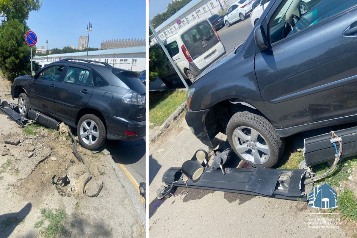 В Баку произошло ДТП, поврежден светофор -ВИДЕО 