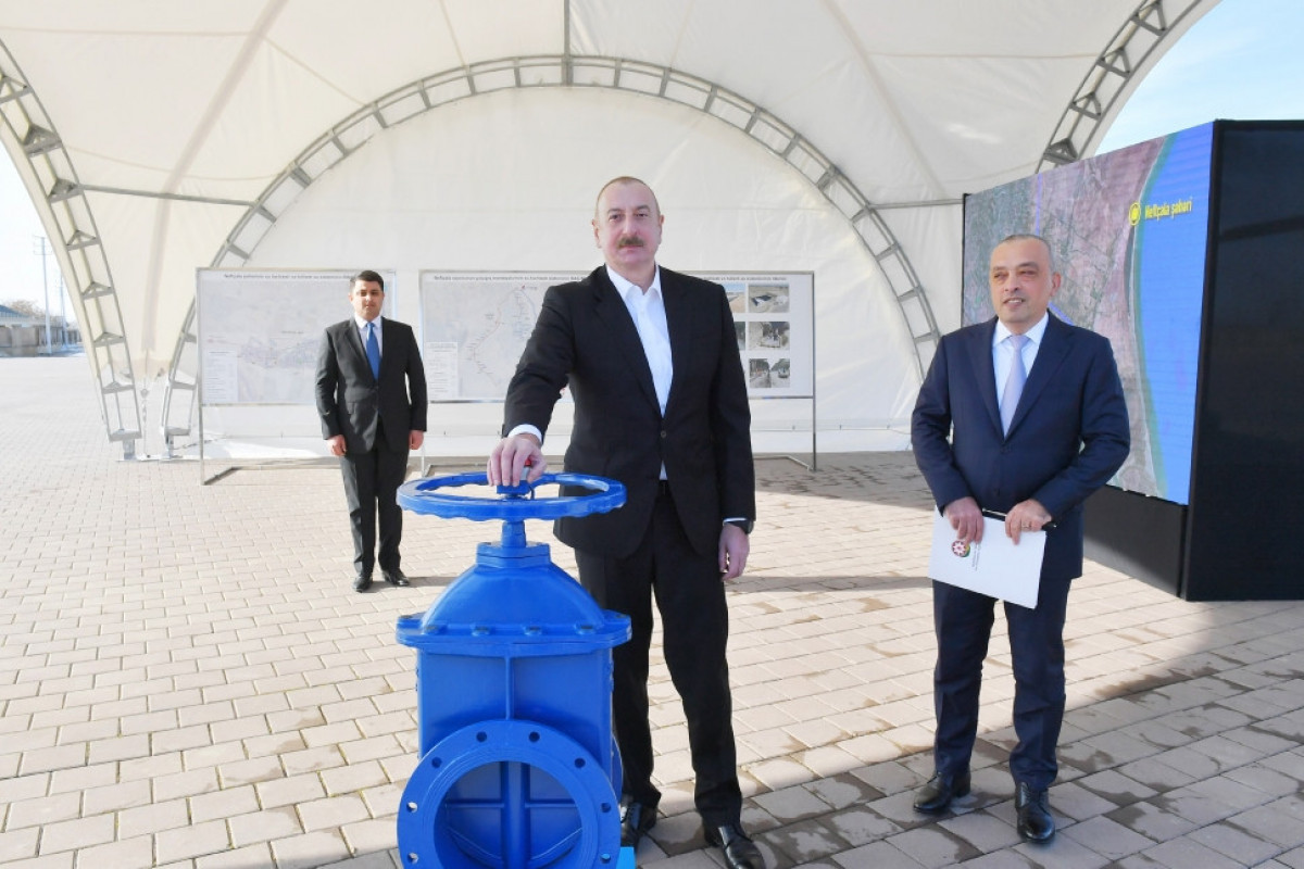 Президент Азербайджана принял участие в церемонии ввода в эксплуатацию систем водоснабжения города Нефтчала -ОБНОВЛЕНО 