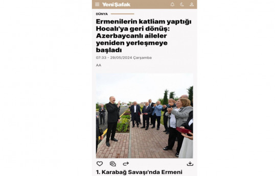 Визит Президента Азербайджана в Ходжалы широко освещается в турецких СМИ