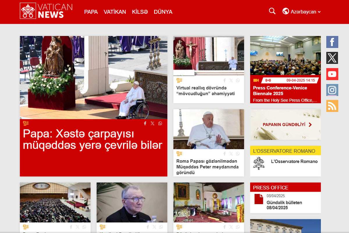 На новостном портале «Vatican News» начал функционировать раздел на азербайджанском языке