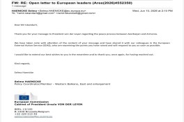 Офис Урсулы фон дер Ляйен направил письмо Национальному форуму НПО Азербайджана -ФОТО 