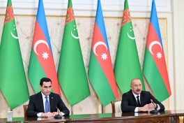Президенты Азербайджана и Туркменистана выступили с заявлениями для прессы-ФОТО 