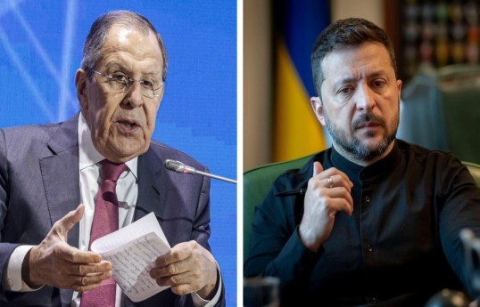 Министр иностранных дел России Сергей Лавров и Президент Украины Владимир Зеленский